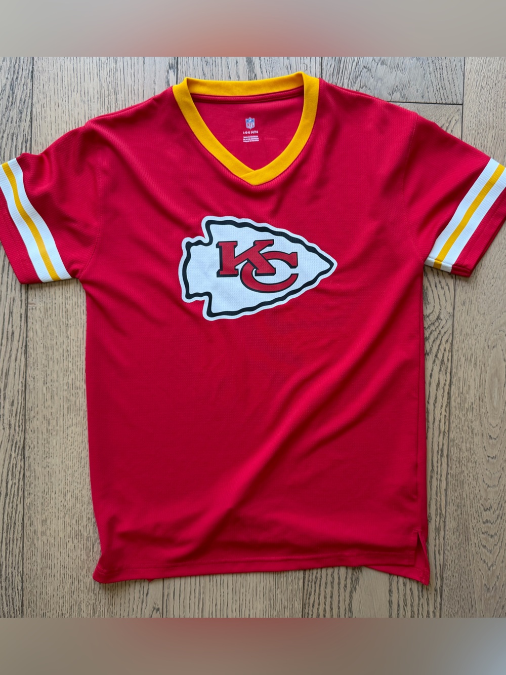 NFL Kids Kansas City Chiefs Red & Yellow KC Logo Jersey Shirt Sz Lg (14/16)